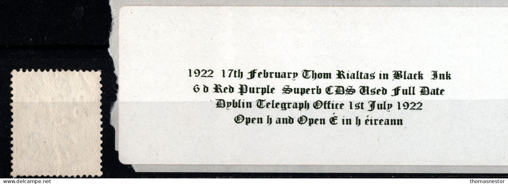 1922 Thom Rialtas In Black Ink 6d Purple CDS Used Dublin Telegraph Office 1st July 1922 - Used Stamps