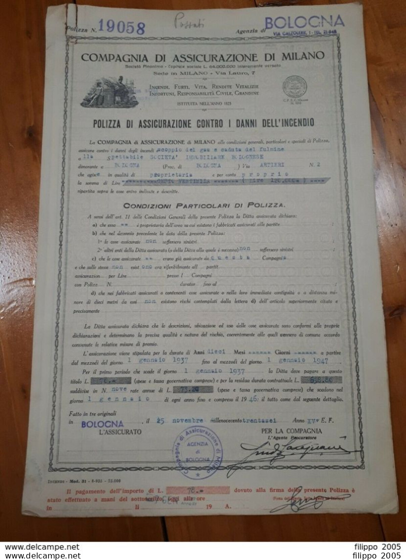 1892/1950 LOTTO DI MODULISTICA POLIZZE ASSICURAZIONE - BOLOGNA ZONE LIMITROFE - Banque & Assurance