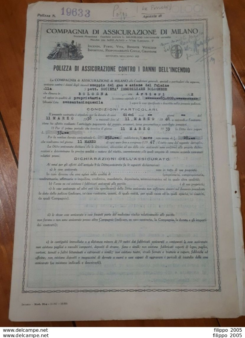 1892/1950 LOTTO DI MODULISTICA POLIZZE ASSICURAZIONE - BOLOGNA ZONE LIMITROFE - Banque & Assurance