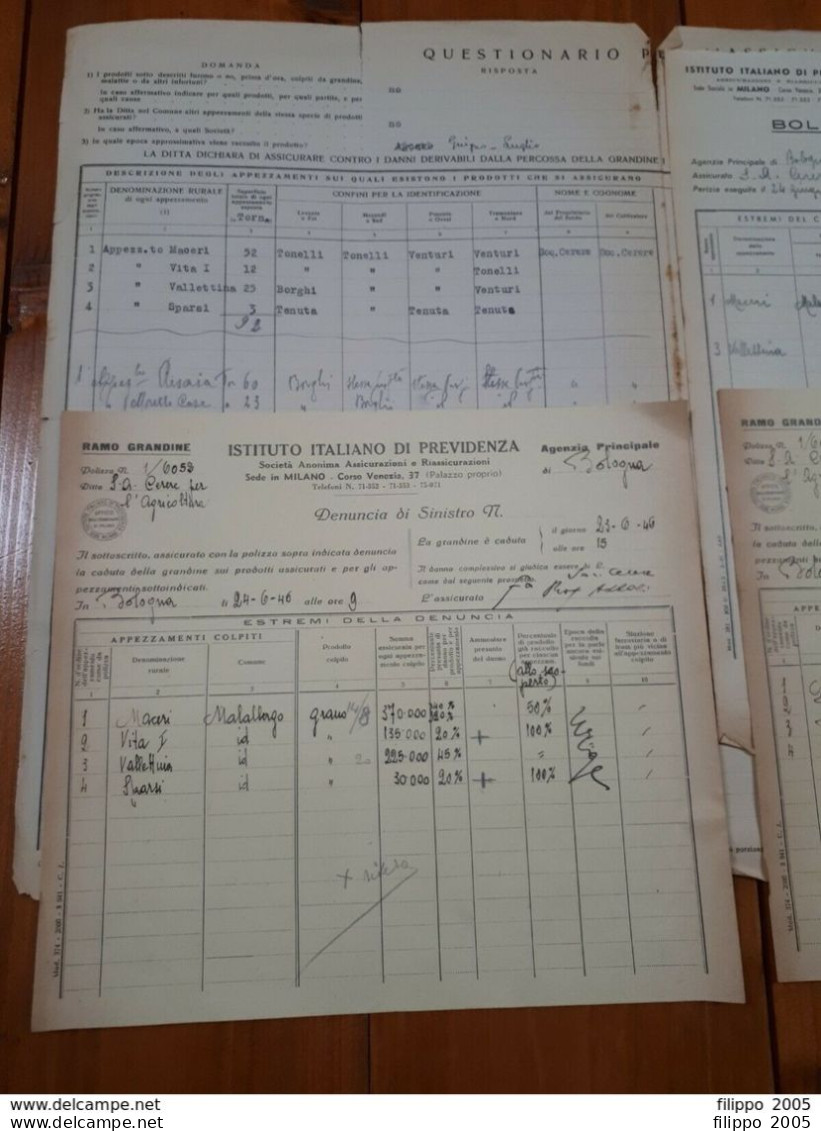 1892/1950 LOTTO DI MODULISTICA POLIZZE ASSICURAZIONE - BOLOGNA ZONE LIMITROFE