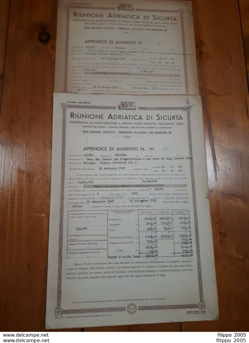 1892/1950 LOTTO DI MODULISTICA POLIZZE ASSICURAZIONE - BOLOGNA ZONE LIMITROFE