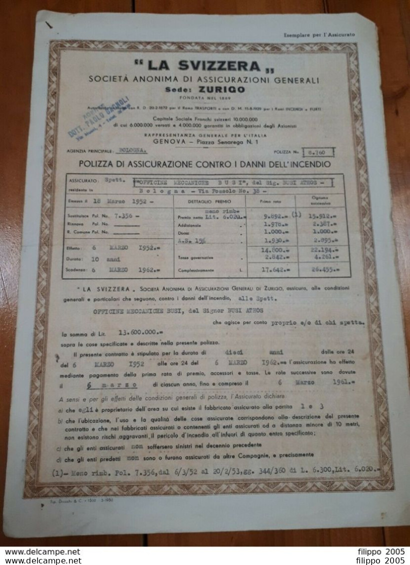 1892/1950 LOTTO DI MODULISTICA POLIZZE ASSICURAZIONE - BOLOGNA ZONE LIMITROFE
