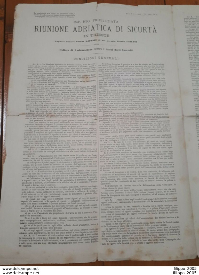 1896/1912 LOTTO VECCHIE POLIZZE ASSICURAZIONE - TRIESTE PADOVA ROVIGO CAPRILE - Banque & Assurance