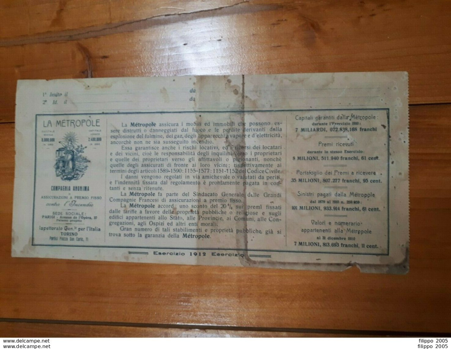 1896/1912 LOTTO VECCHIE POLIZZE ASSICURAZIONE - TRIESTE PADOVA ROVIGO CAPRILE