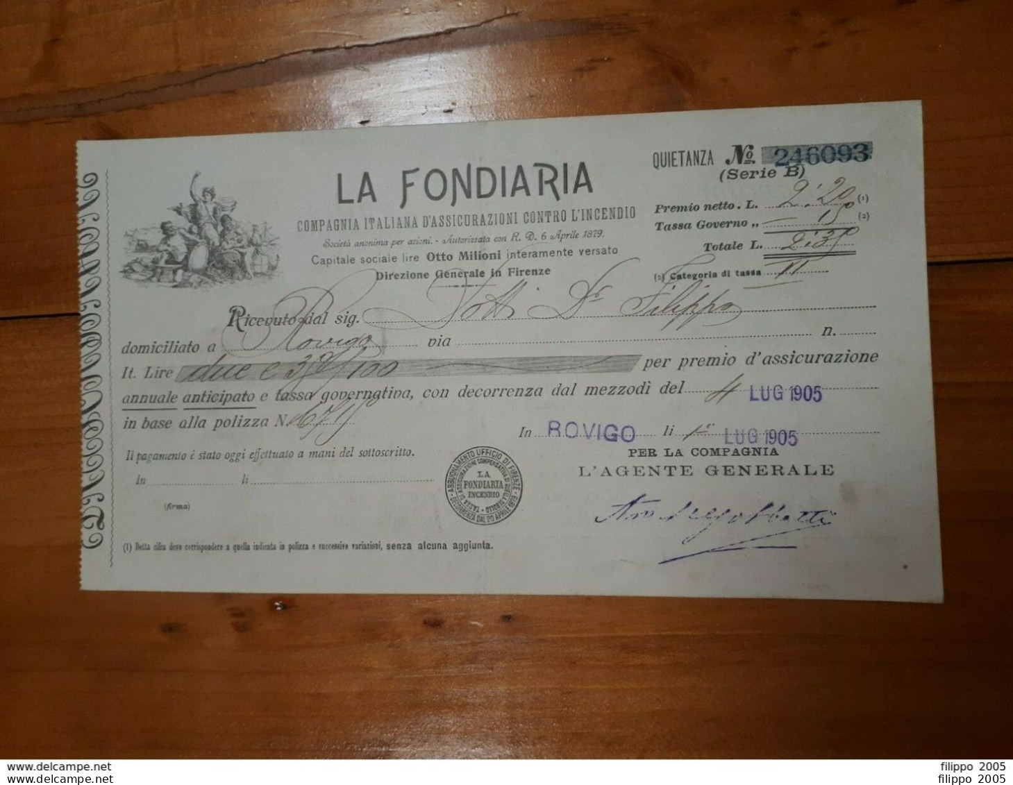 1896/1912 LOTTO VECCHIE POLIZZE ASSICURAZIONE - TRIESTE PADOVA ROVIGO CAPRILE