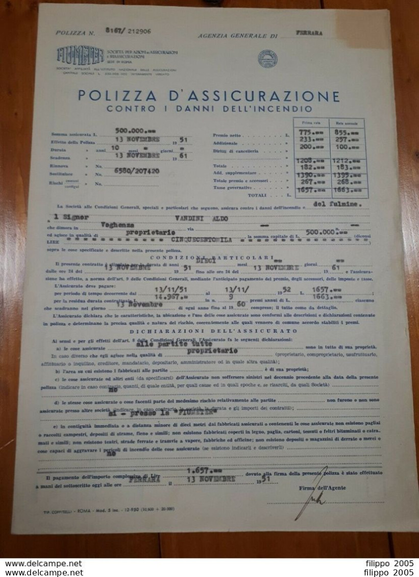 1921/1954 LOTTO VECCHIE POLIZZE ASSICURAZIONE - ROMA FERRARA MANTOVA BIELLA - Banque & Assurance