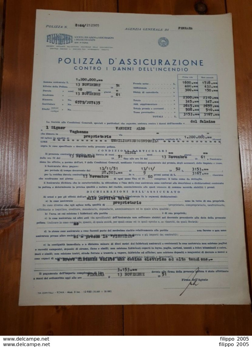 1921/1954 LOTTO VECCHIE POLIZZE ASSICURAZIONE - ROMA FERRARA MANTOVA BIELLA - Banque & Assurance