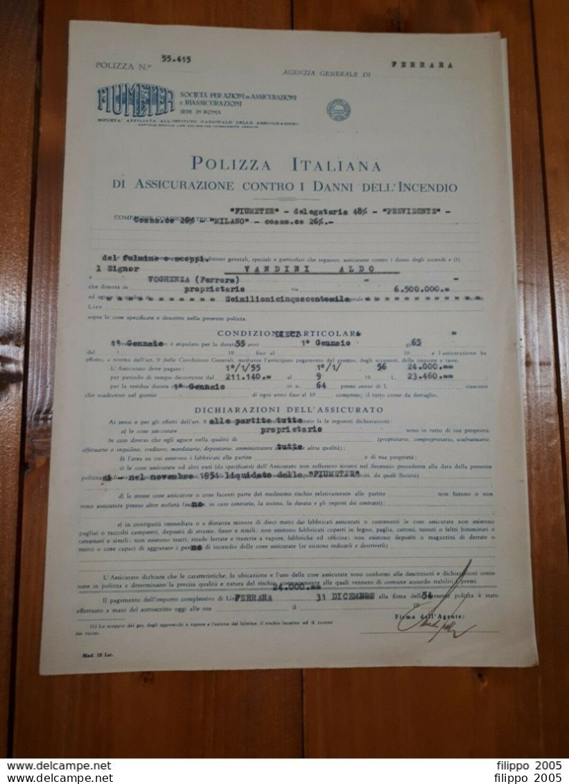 1921/1954 LOTTO VECCHIE POLIZZE ASSICURAZIONE - ROMA FERRARA MANTOVA BIELLA - Banque & Assurance