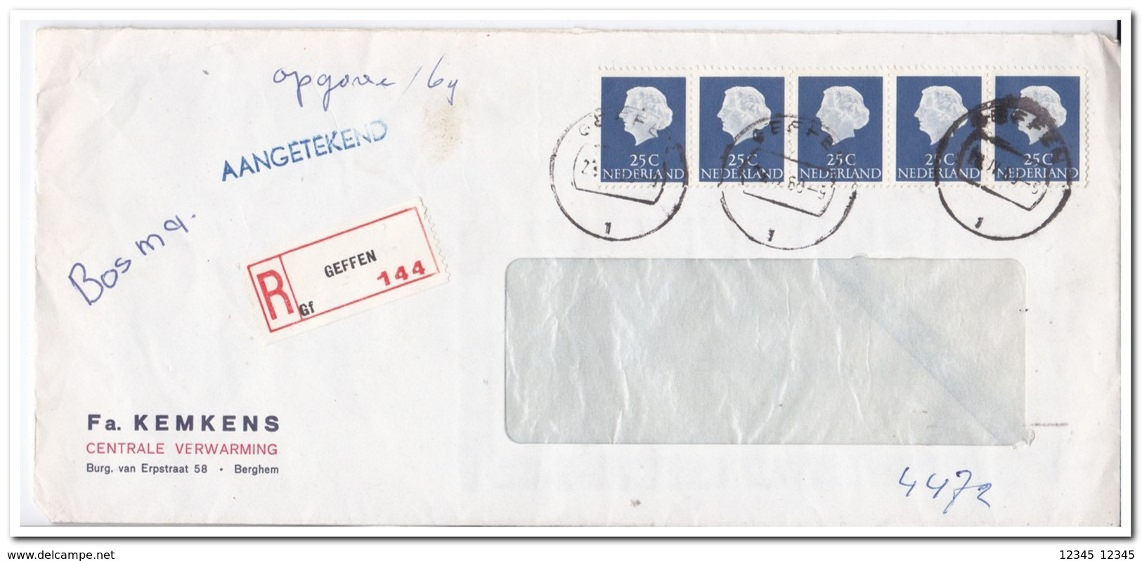 Nederland 1969, Aangetekende Brief Vanuit Geffen ( Fa. Kemkens Centr. Verwarming Berghem ) - Cartas & Documentos