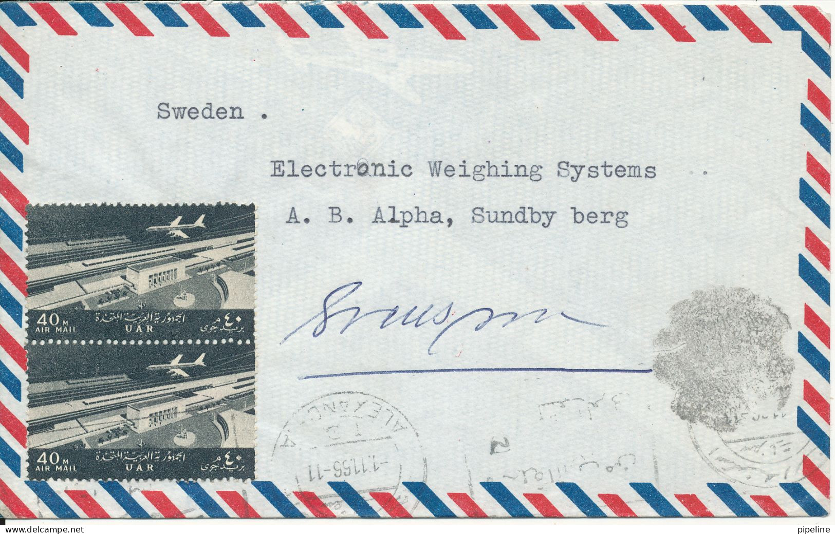 Egypt Air Mail Cover Sent To Sweden Alexandria 1-11-1966 - Poste Aérienne