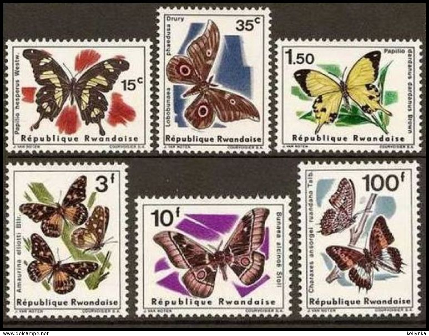 Rwanda - 138/143 - Papillons II - 1966 - MH - Ongebruikt