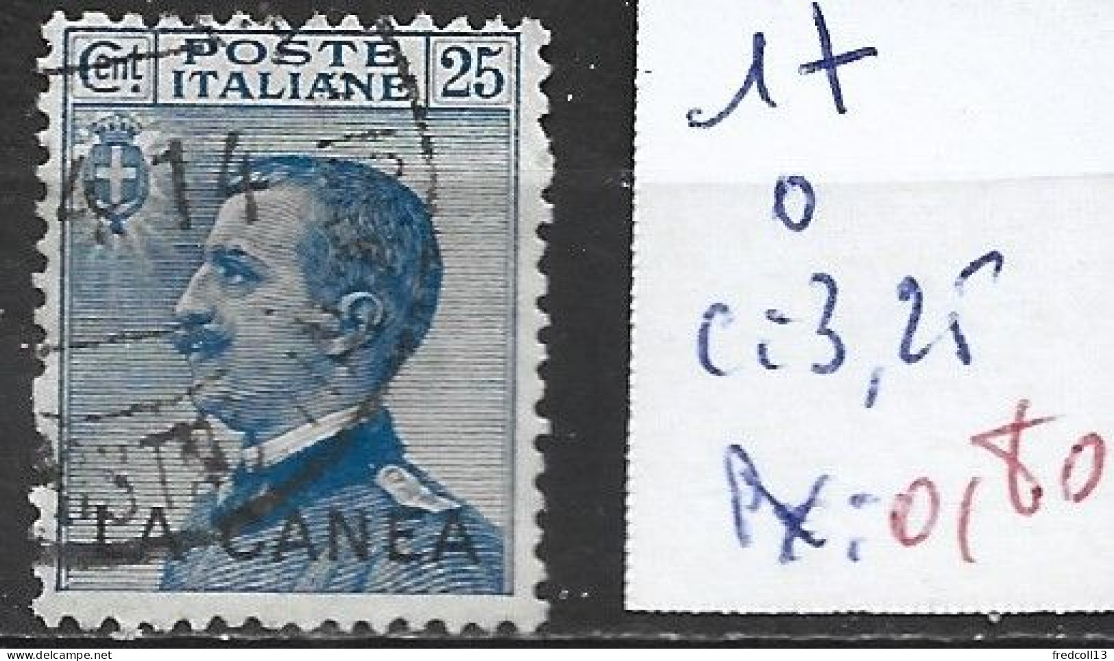 CRETE BUREAU ITALIEN DE LA CANEE 17 Oblitéré Côte 3.25 € - Crete