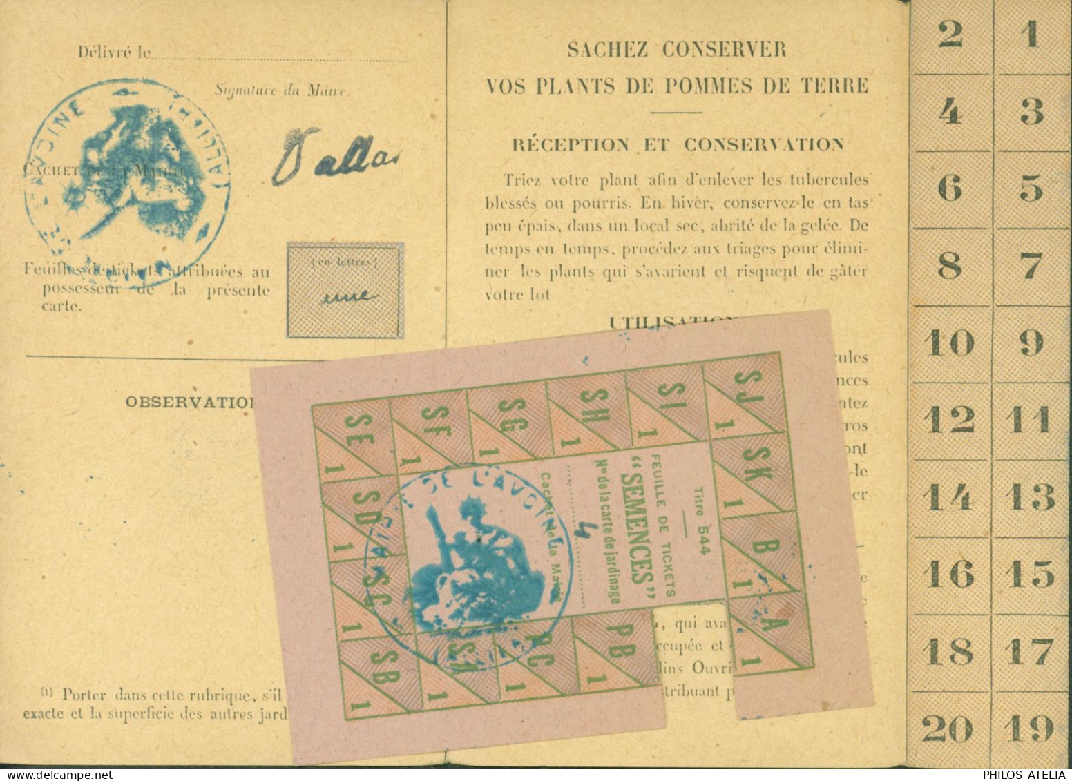Guerre 40 Etat Français Secrétariat D'état à L'agriculture & Ravitaillement Carte Jardinage Semences Pommes De Terre - Oorlog 1939-45