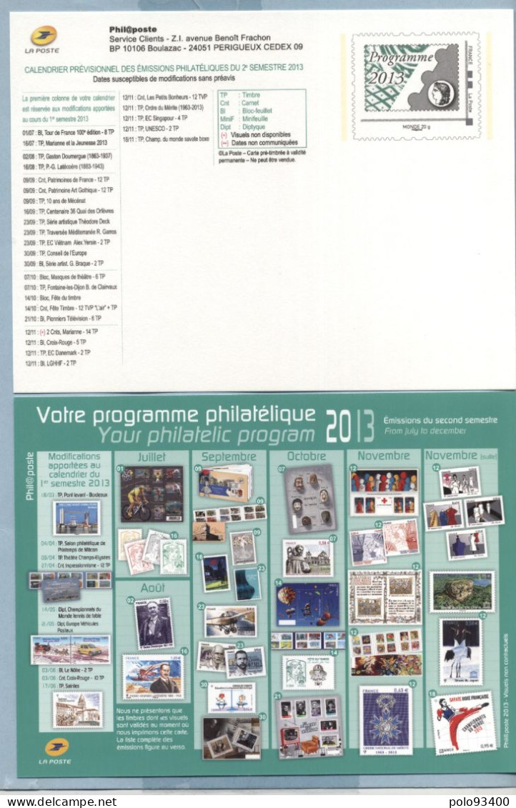 2013  CALENDRIER DES EMISSIONS 1er JOUR DU 2ème SEMESTRE - Prêts-à-poster: TSC Et Repiquages Semi-officiels