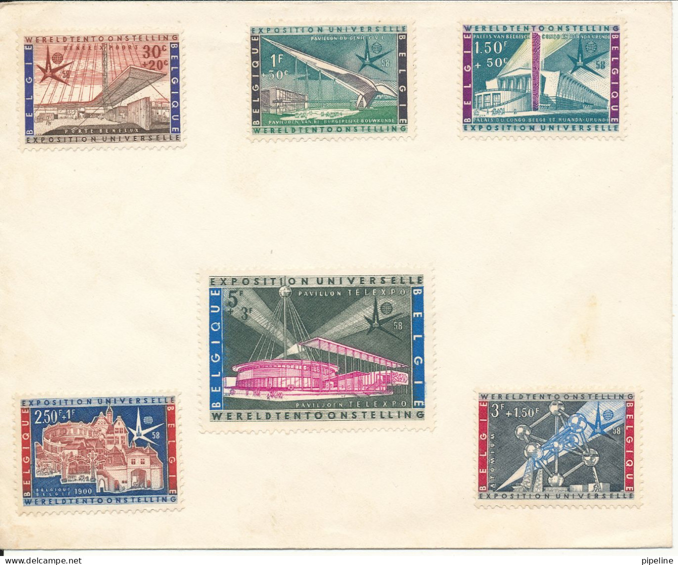 Belgium Cover With Complete Set Of 6 EXPO 58 (no Postmarks On Stamps And Cover) - 1958 – Bruselas (Bélgica)