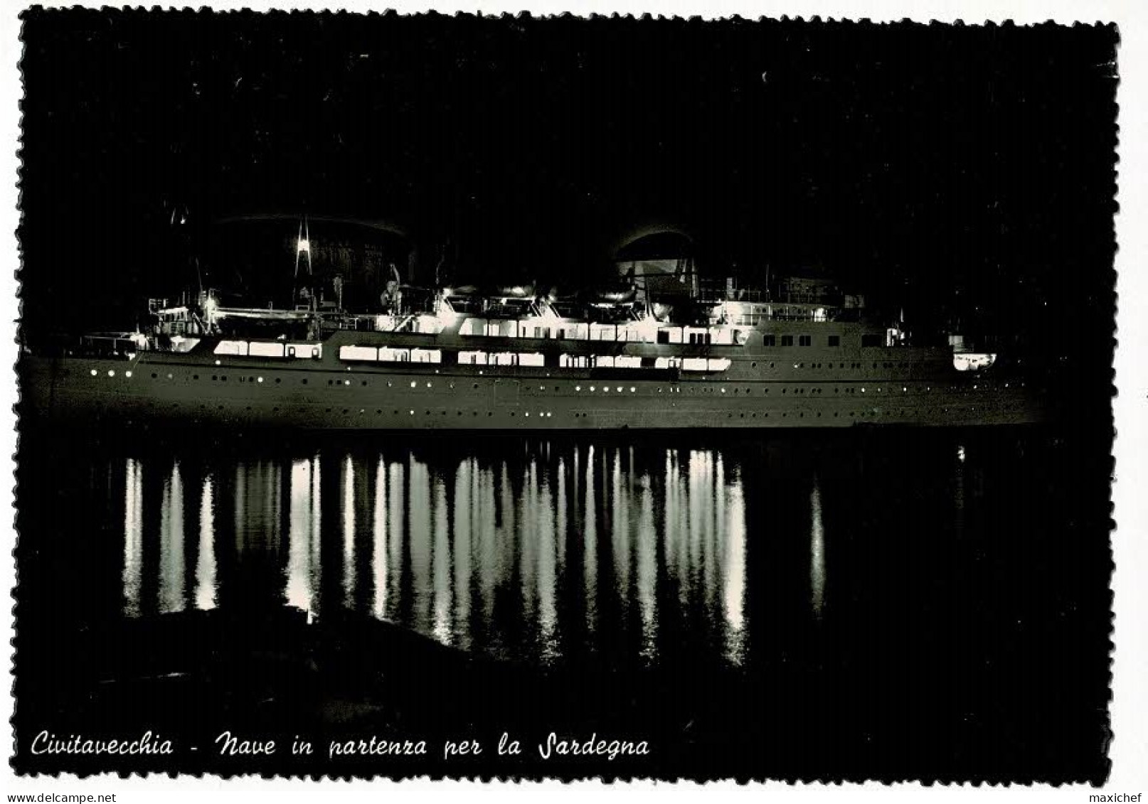 Civitavecchia - Nave In Partenza Per La Sardegna à Quai De Nuit - Pas Circ, 1955 - Civitavecchia