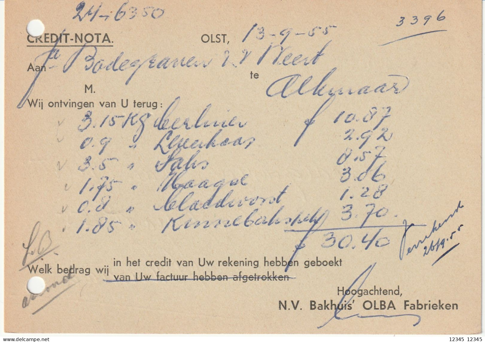 Nederland 1955, Olst, Bakhuis OLBA Vlees En Groentenconserven (meat And Vegetable Preserves) - Máquinas Franqueo (EMA)