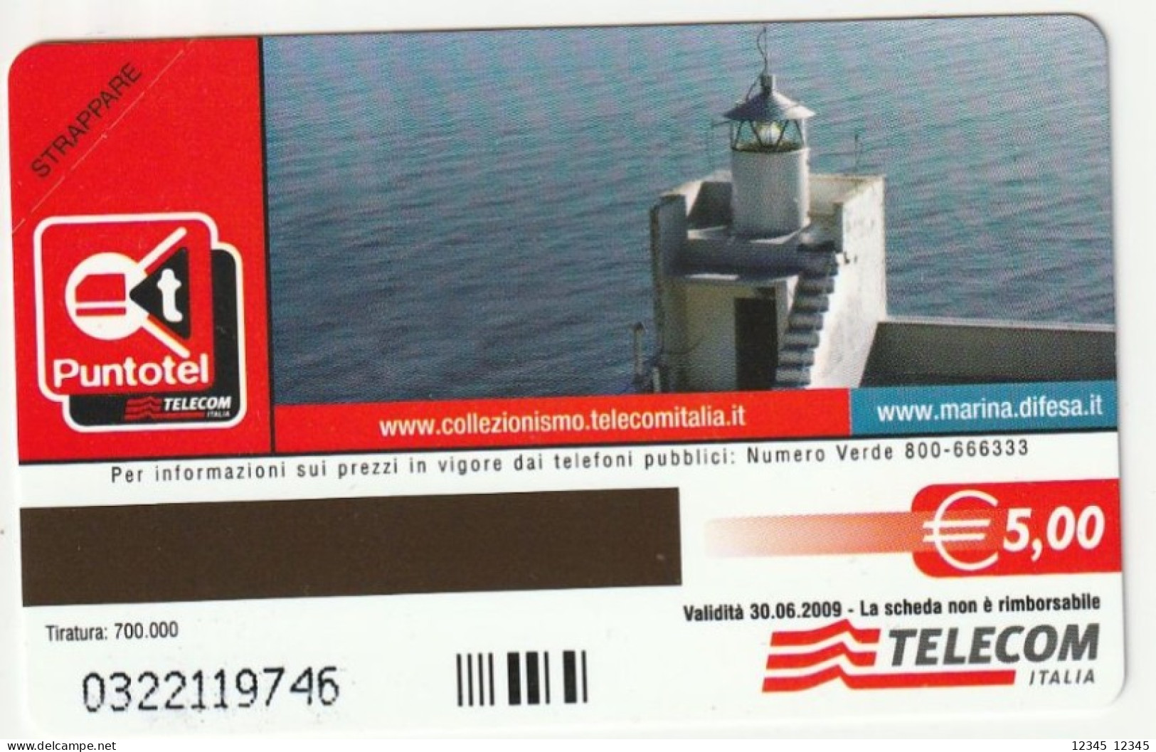 Italië, Telephonecard Lighthouse - Vuurtorens