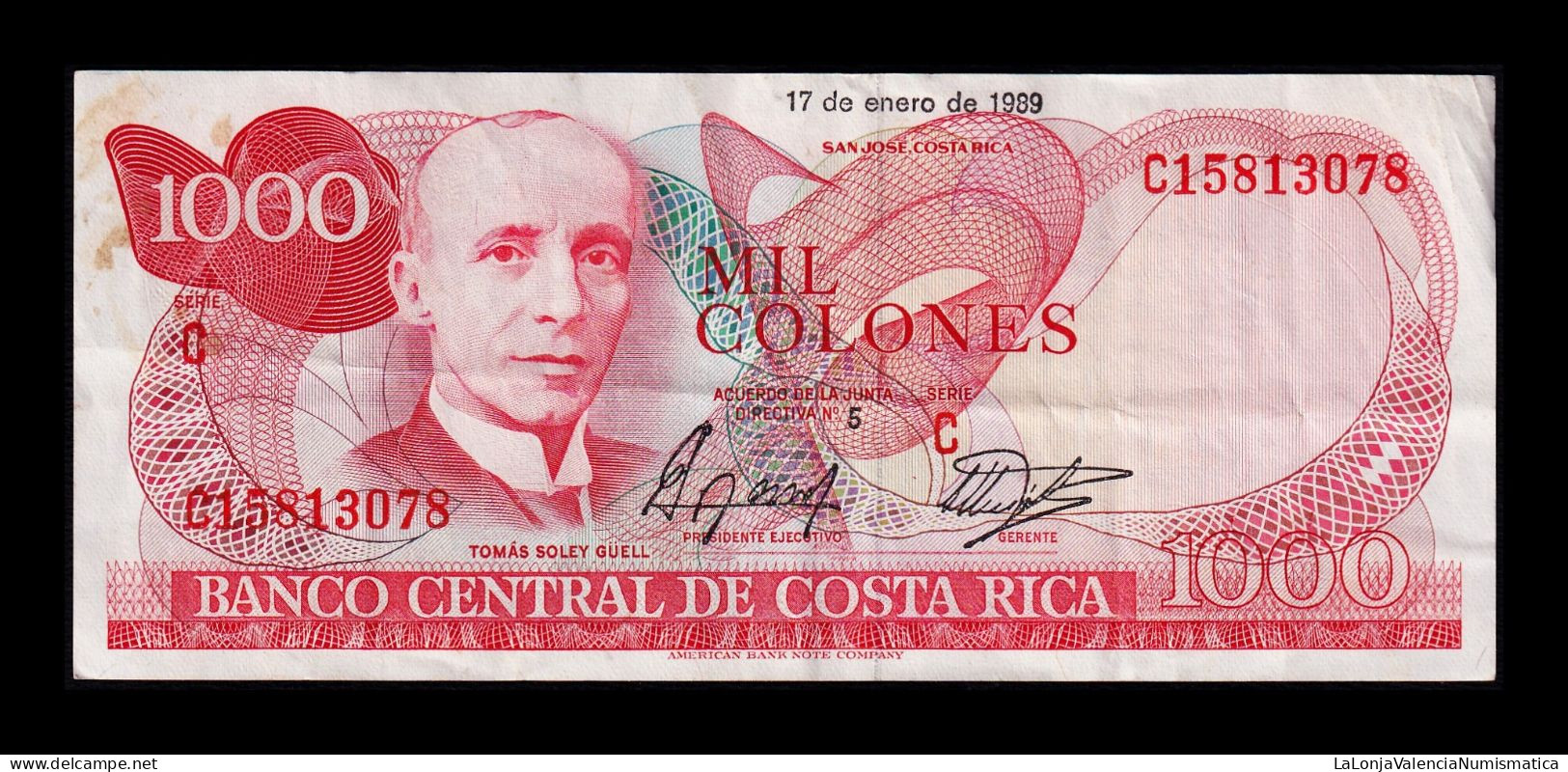 Costa Rica 1000 Colones 1989 Pick 256e Mbc+ Vf+ - Costa Rica