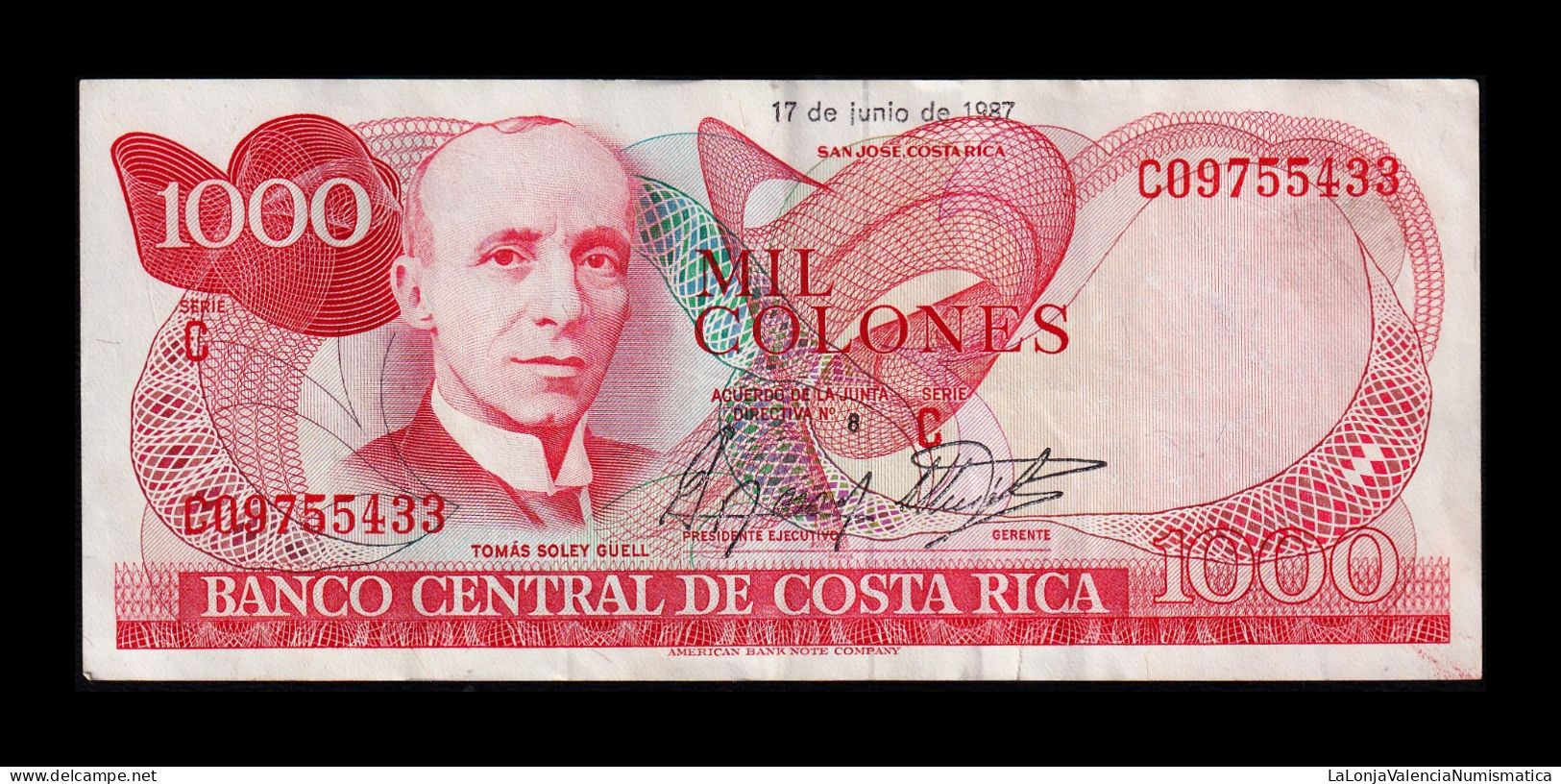 Costa Rica 1000 Colones 1987 Pick 256c Ebc Xf - Costa Rica