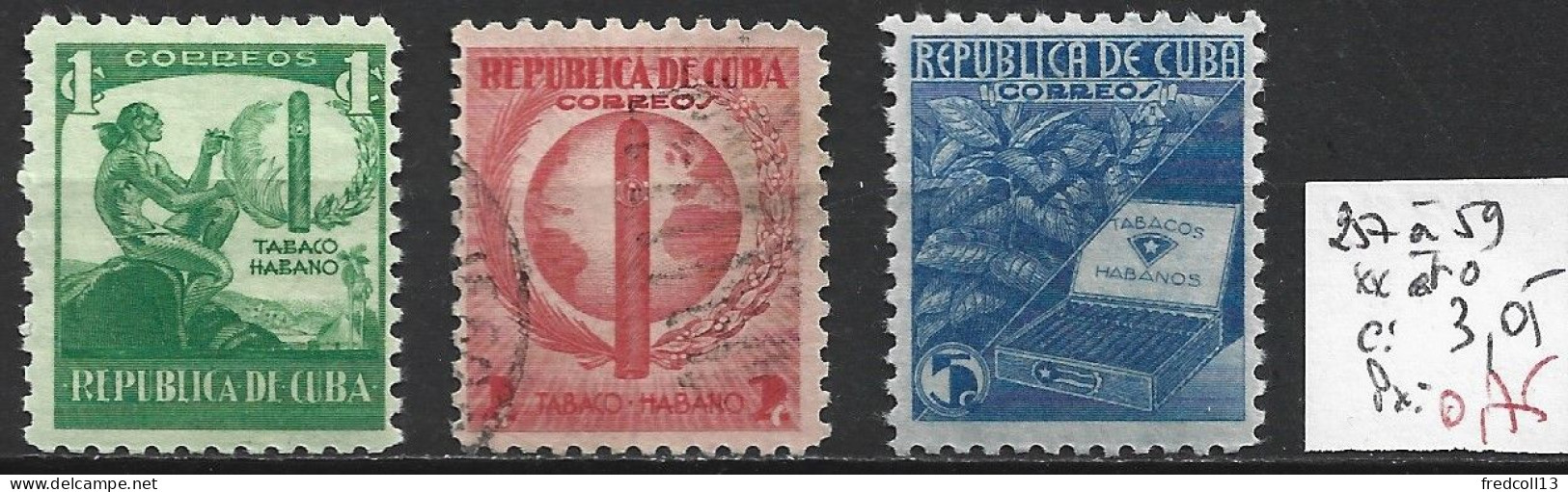 CUBA 257 à 59 ** ( 258 : Oblitéré ) Côte 3.05 € - Oblitérés