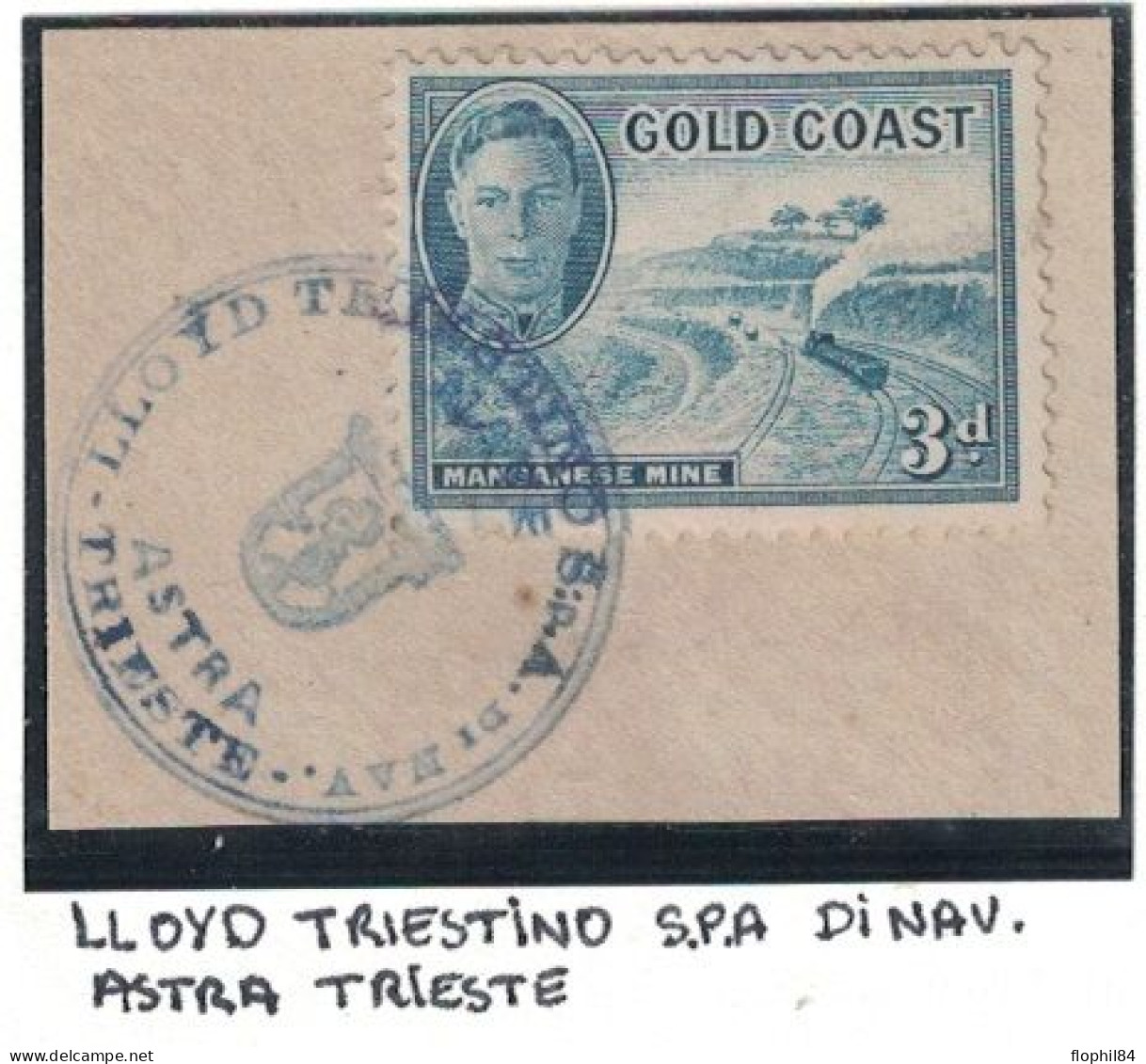 PAQUEBOT - MARITIME - GOLD COAST - CACHET BLEU - LLOYD TRIESTINO - ASTRA - TRIESTE - PEU COURANT. - Costa D'Oro (...-1957)