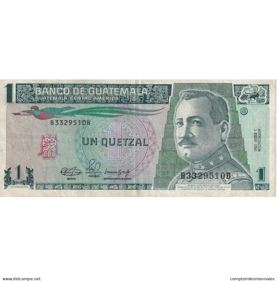 Billet, Guatemala, 1 Quetzal, 1990, 1990-01-03, KM:73a, TTB - Guatemala