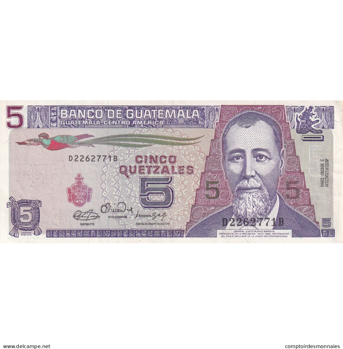 Billet, Guatemala, 5 Quetzales, 1990, 1990-01-03, KM:74a, SUP - Guatemala