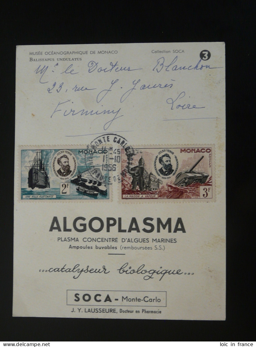 Carte Publicitaire Algoplasma Affranchie Jules Verne Musée Océanographique De Monaco 1956 - Briefe U. Dokumente