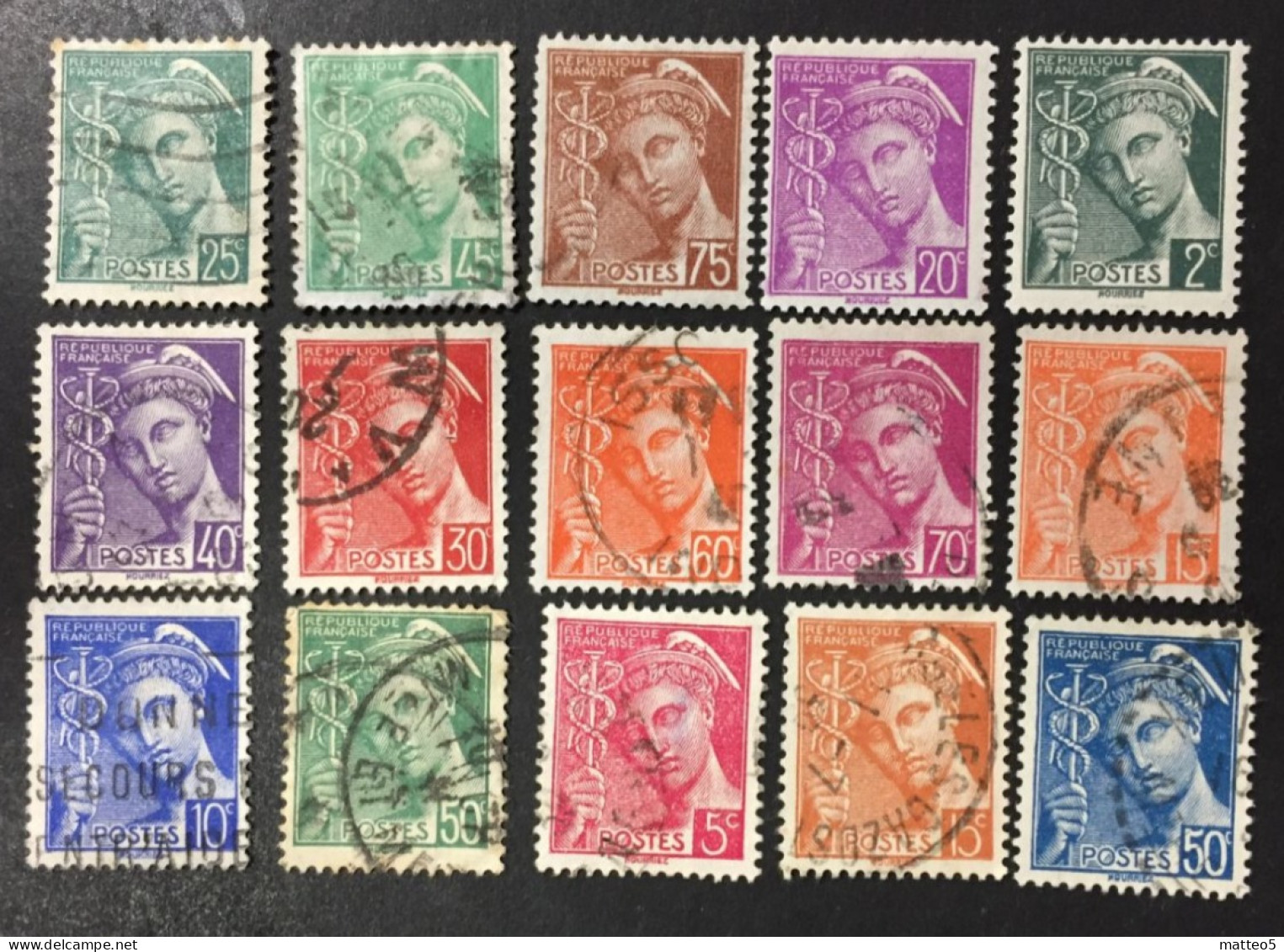 1930 /40 France - Mercury - 15 Stamps Used - 1938-42 Mercurius