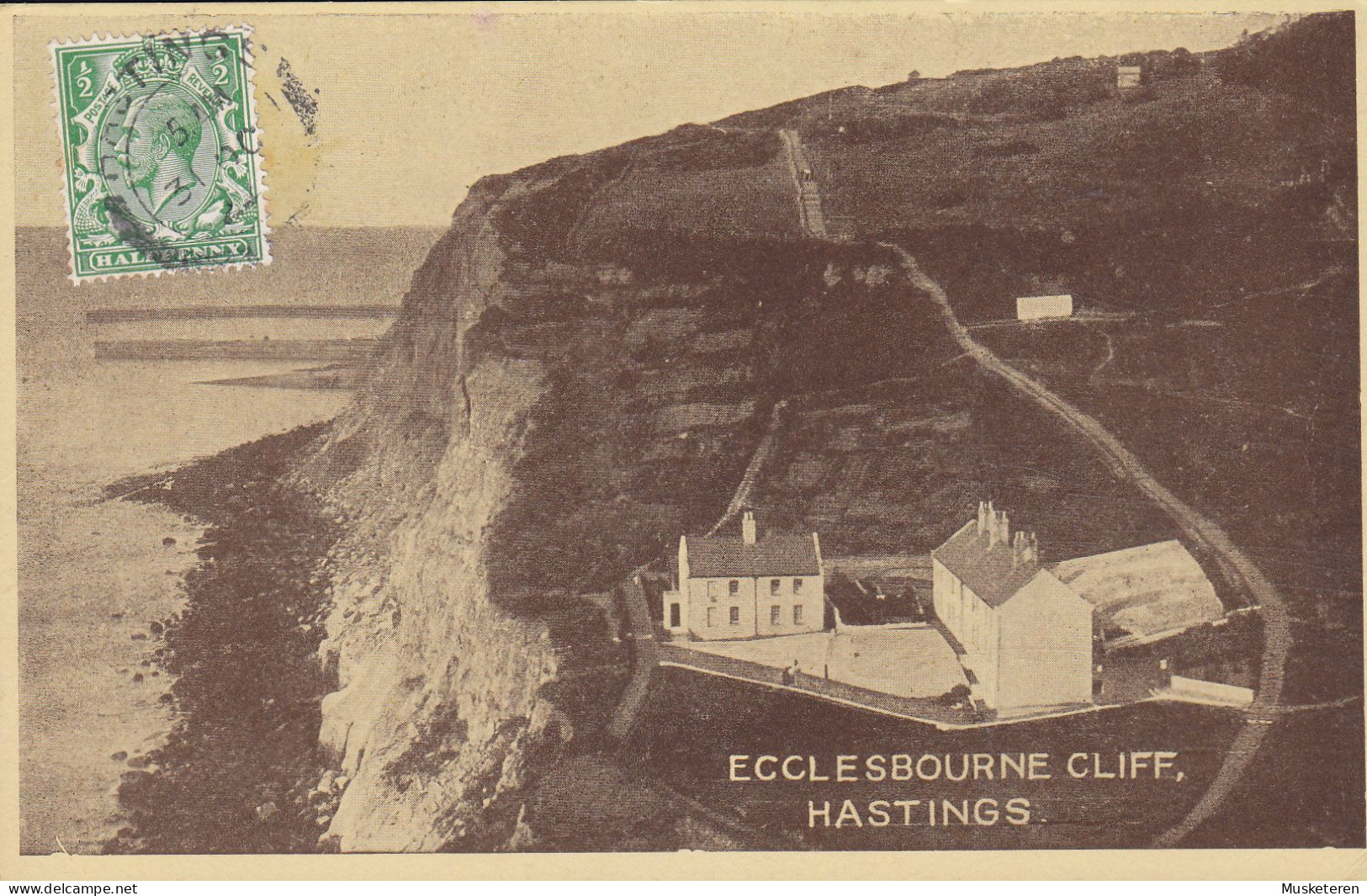 United Kingdom PPC Maximum Frontside Franked Ecclesbourne Cliff, Hastings Shoesmith & Etheridge 1924? Denmark (2 Scans) - Hastings
