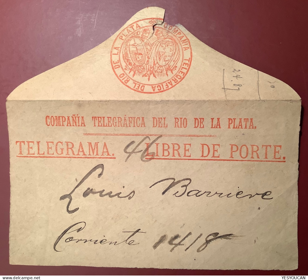 Argentina 1880th: RARE „COMPAÑIA TELEGRAFICA DEL RIO DE LA PLATA“ Corriente (telegraph Telegraphe Telegram - Postal Stationery