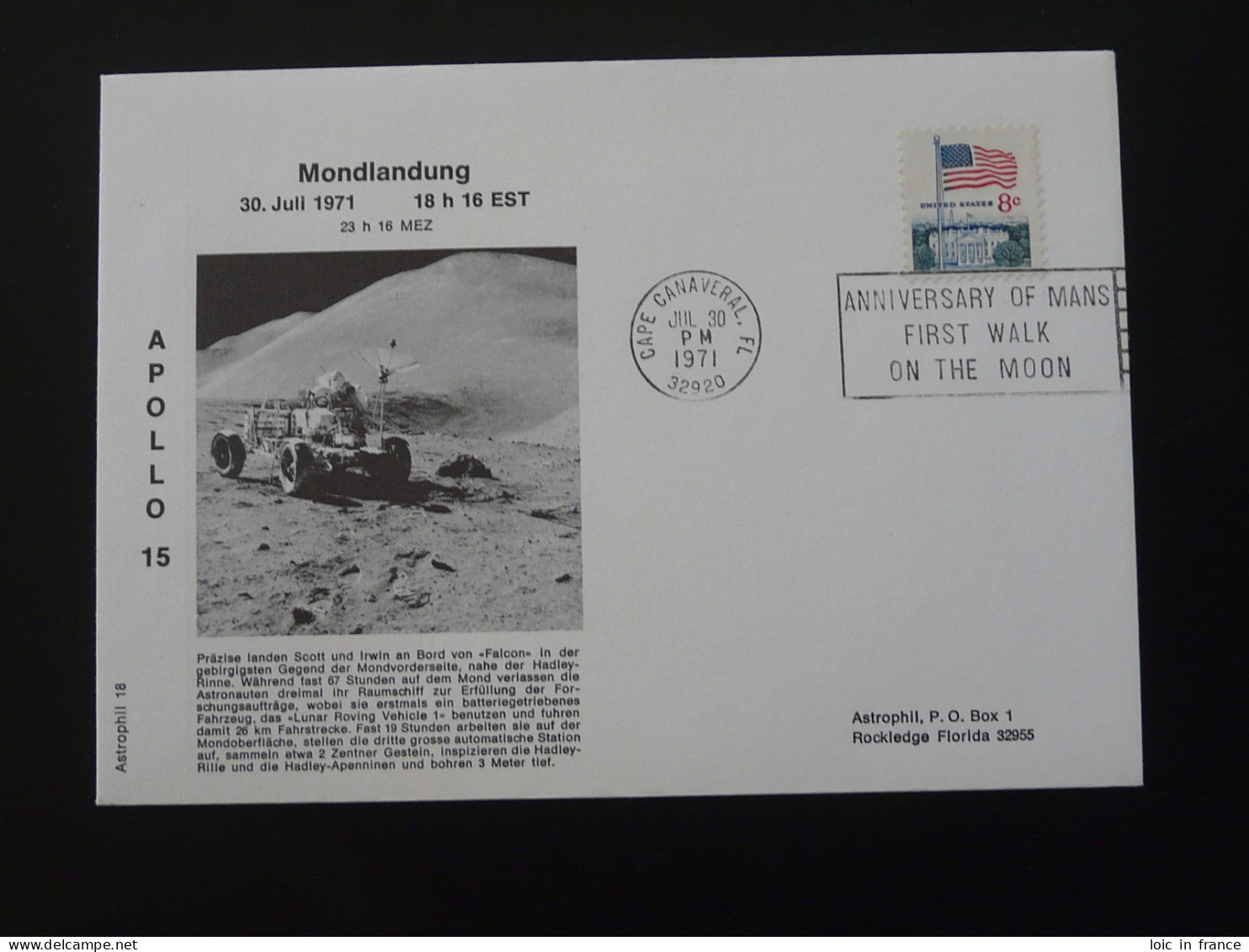 Lettre Cover Espace Space Apollo 15 Flamme First Man On The Moon USA 1971 - Noord-Amerika