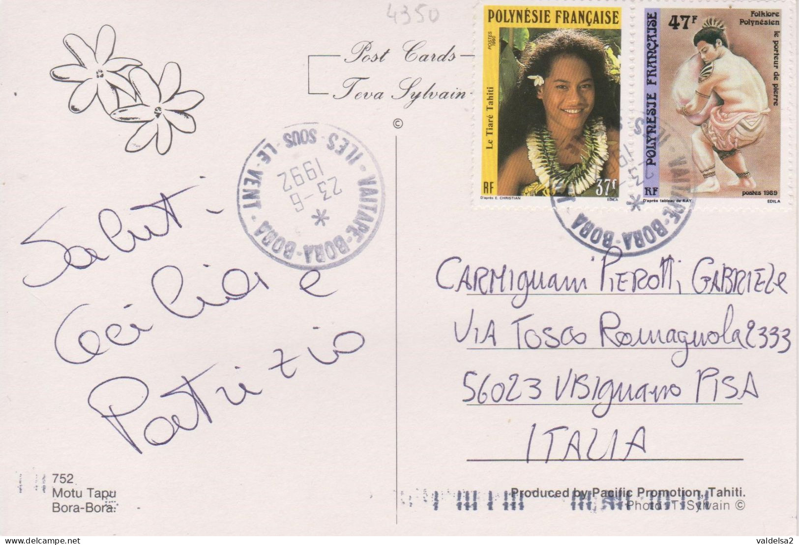 POLINESIA FRANCESE - MOTU TAPU - BORA BORA - 1992 - Polinesia Francese