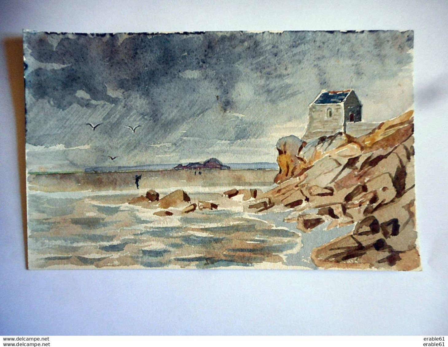 AQUARELLE ANCIENNE FIN 19 Eme Début 20 Eme MONT ST MICHEL CHAPELLE ST HUBERT Format 14 Par 23 Cms Environ - Aquarelles