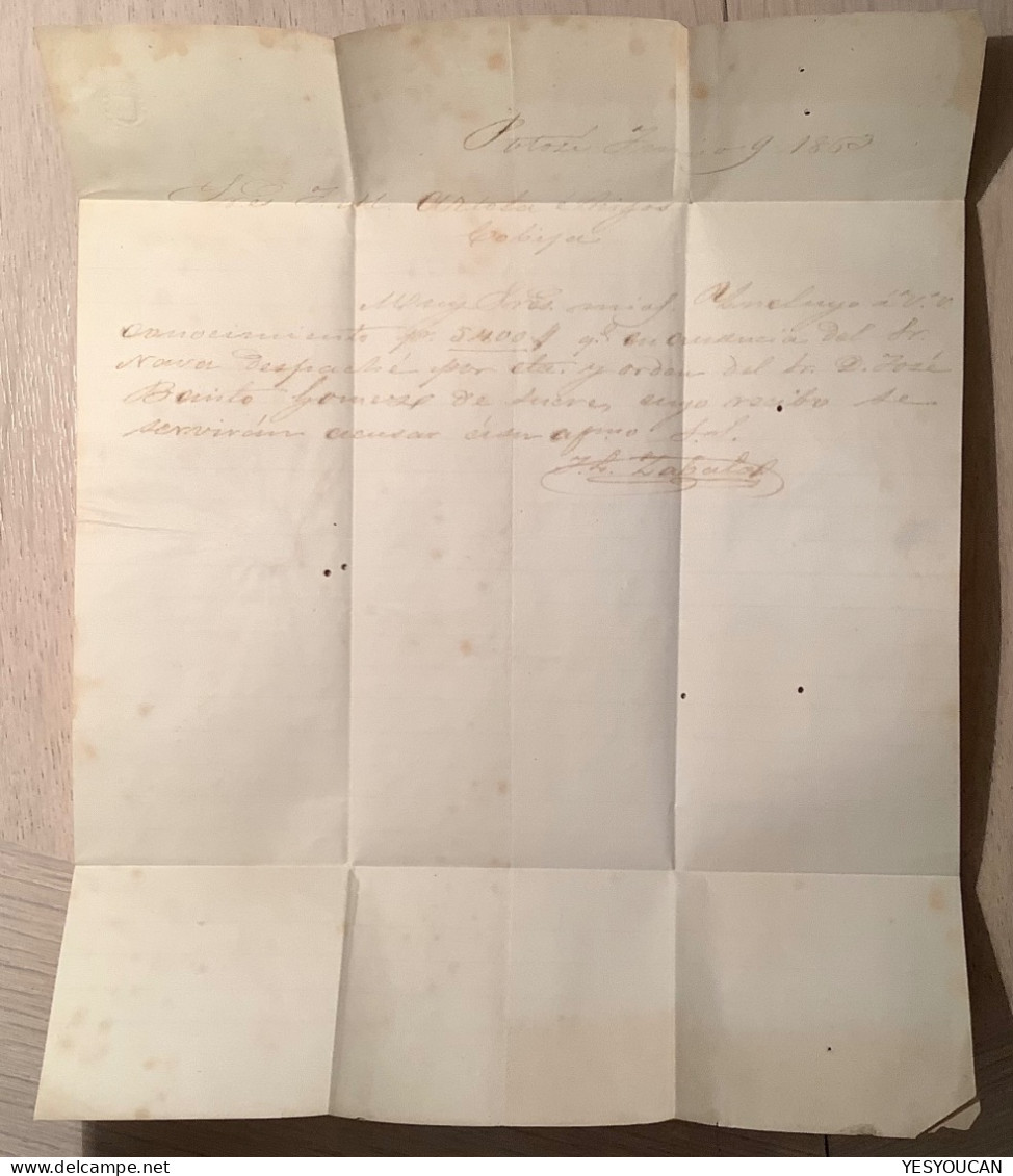 FRANCA POTOSI 1863 Entire Letter To Cobija, Stampless Cover (Bolivia Prephilately Condor Bird - Bolivië