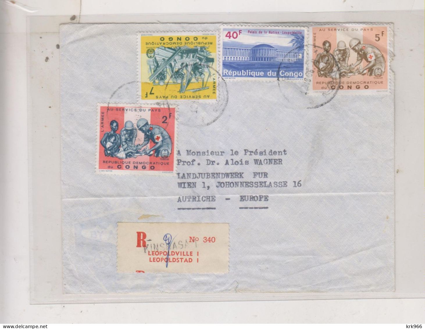 CONGO KINSHASA LEOPOLDVILLE 1966 Registered   Airmail Cover To Austria - Storia Postale