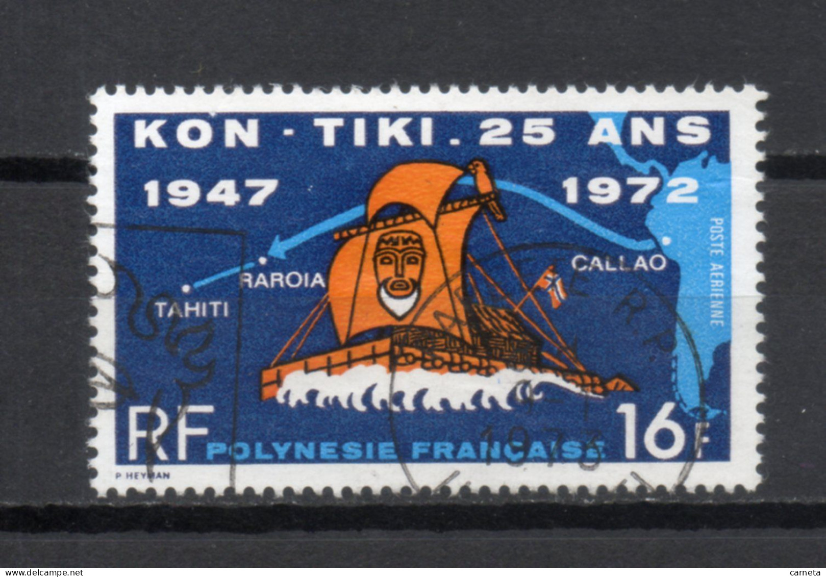 POLYNESIE  PA  N°  64   OBLITERE   COTE  7.00€    KON TIKI BATEAUX - Usados