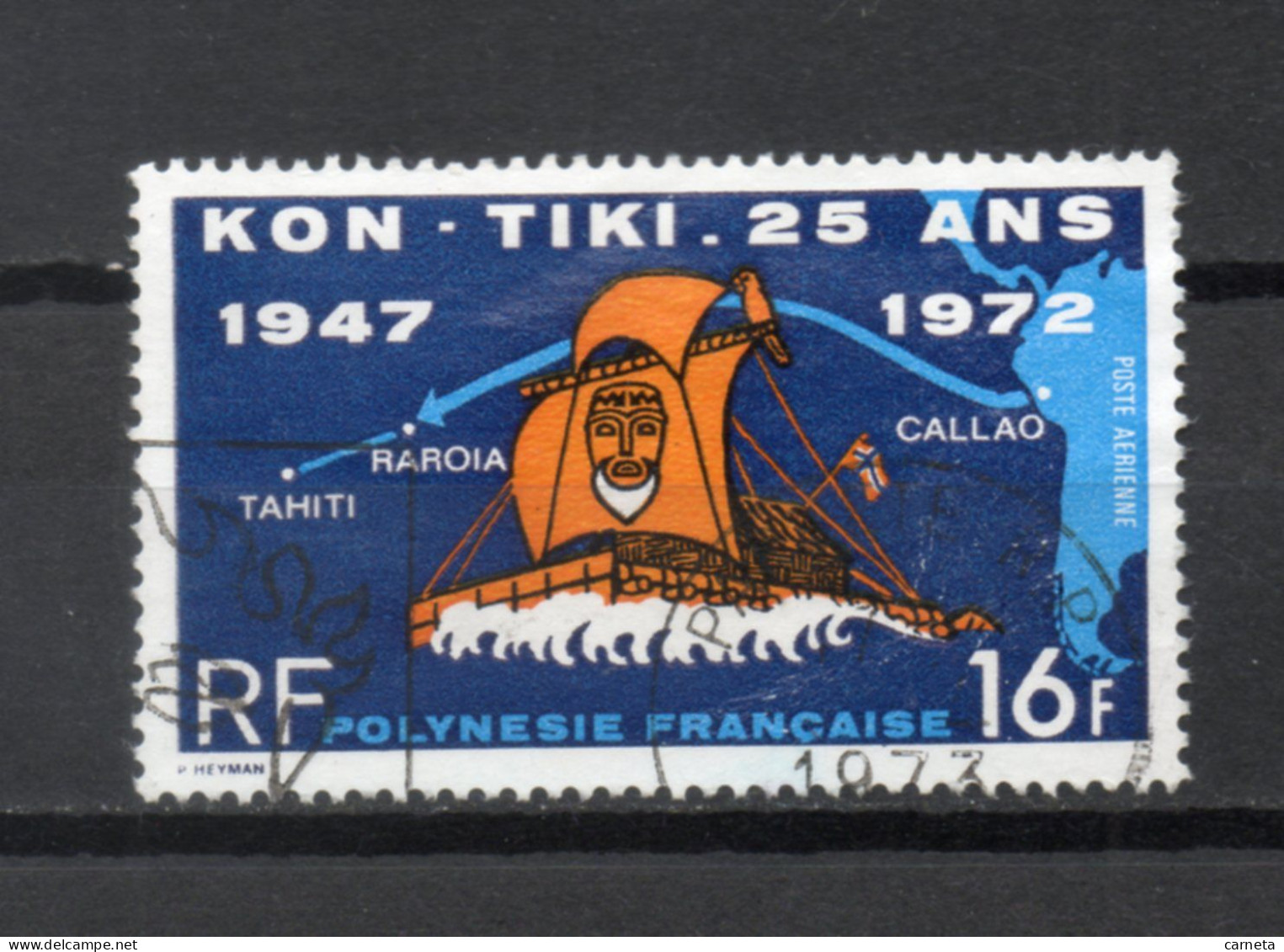 POLYNESIE  PA  N°  64   OBLITERE   COTE  7.00€    KON TIKI BATEAUX - Oblitérés