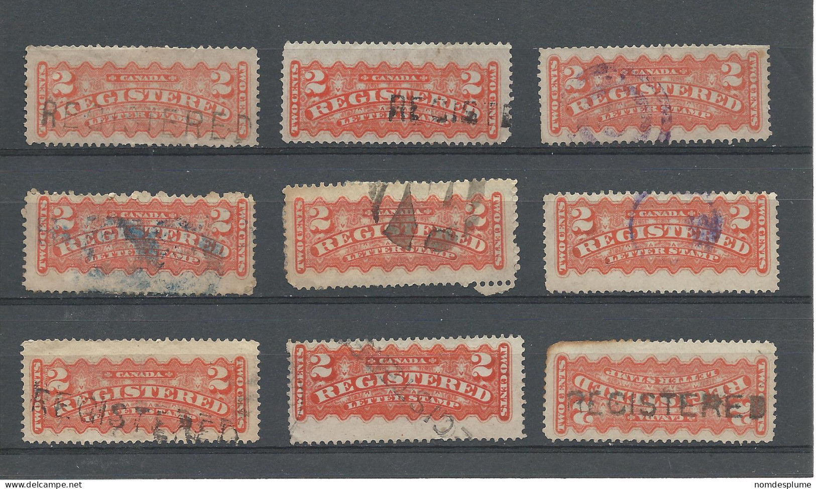 25991) Canada Registration 1875  Shades Postmarks  Cancel - Einschreibemarken