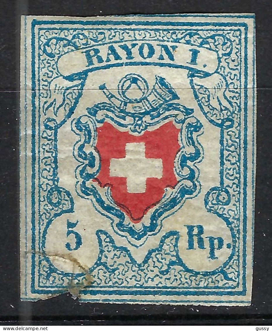 SUISSE Ca.1851: Le Y&T 20, Rayon I, Neuf(*), Touché Coin SO Et Réparé, Forte Cote - 1843-1852 Timbres Cantonaux Et  Fédéraux