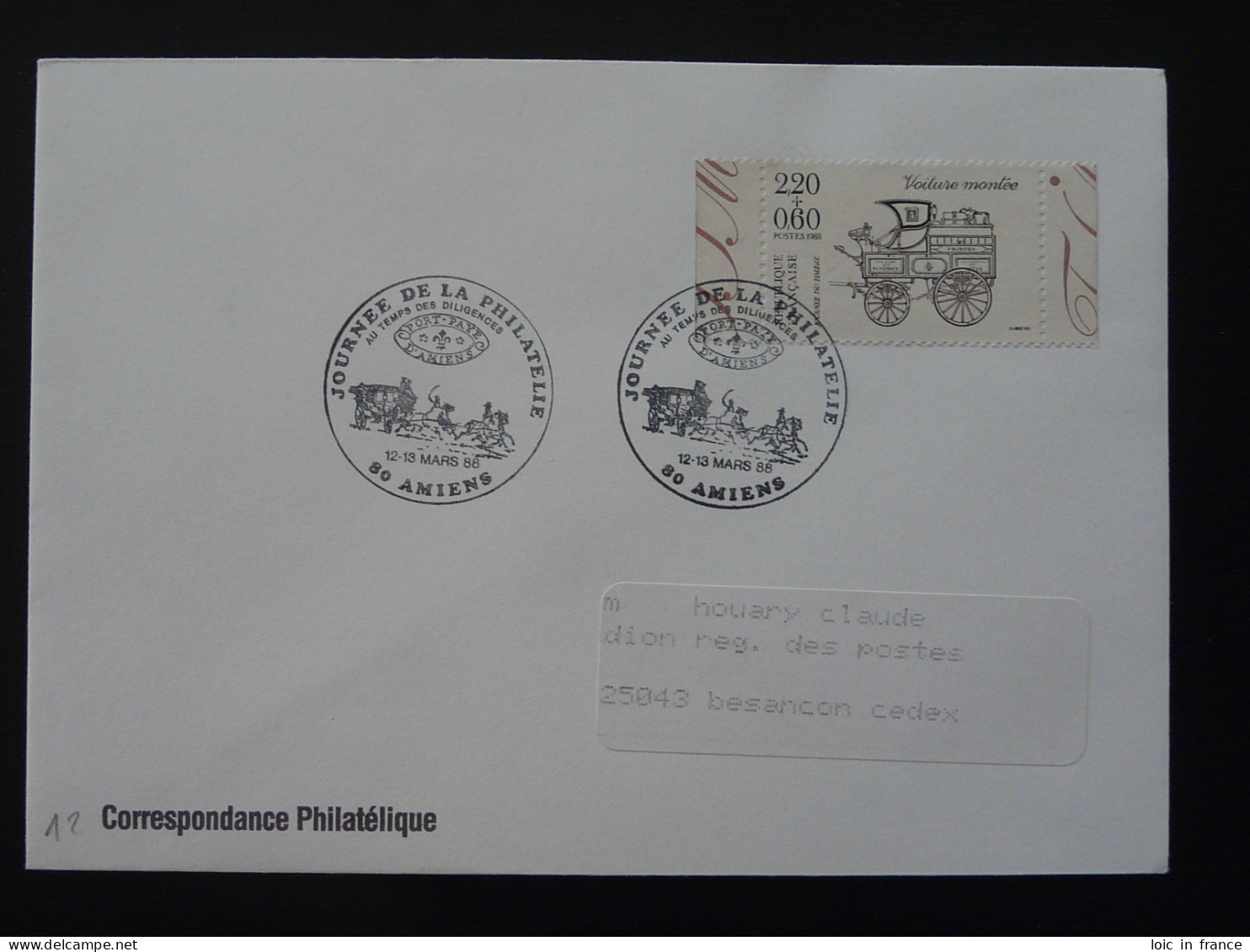 Diligence Journée De La Philatélie Oblitération Sur Lettre Postmark On Cover Amiens 80 Somme 1988 - Kutschen
