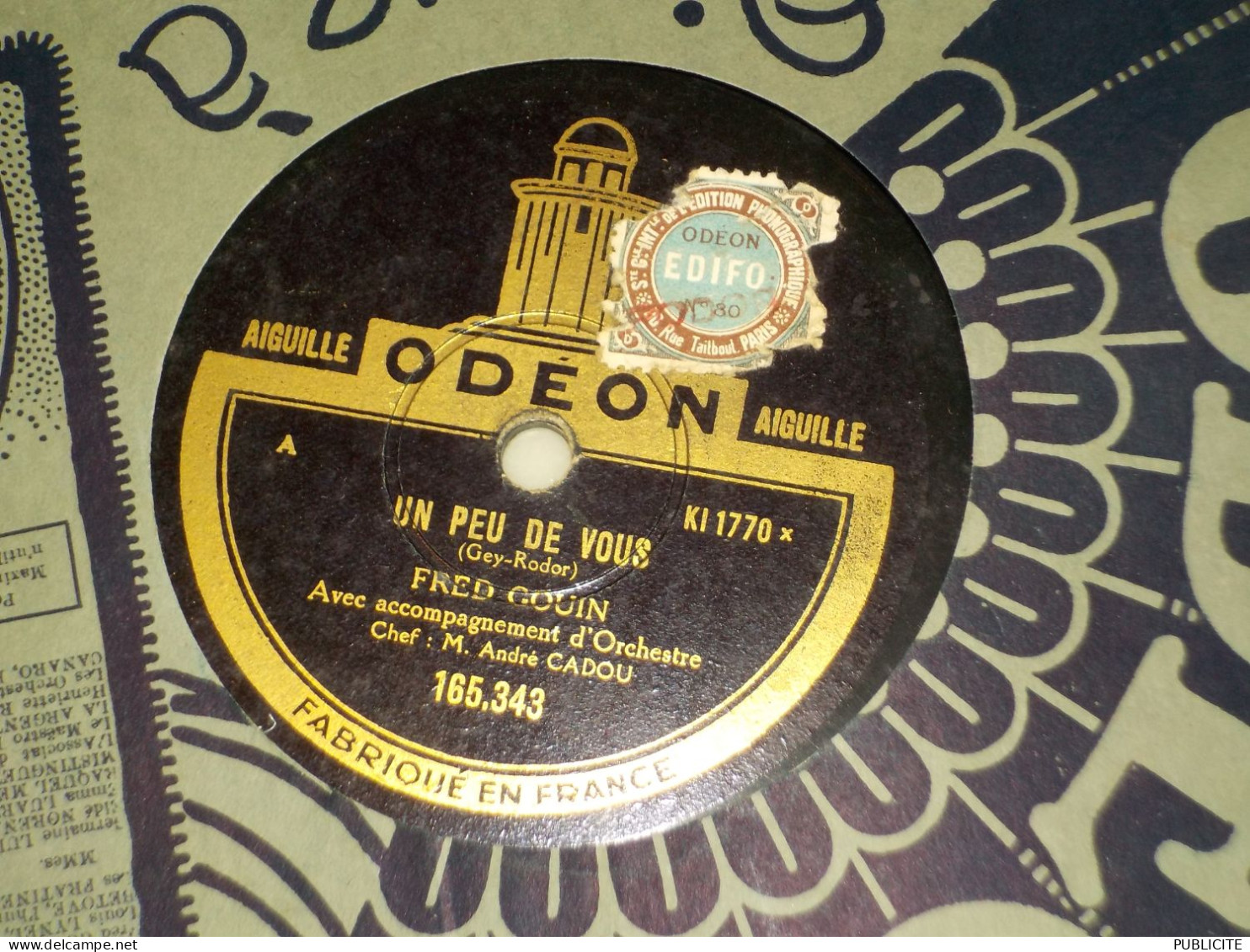 DISQUE 78 TOURS VINYL   CHANTE PAR FRED GOUIN 1927 - 78 Rpm - Schellackplatten