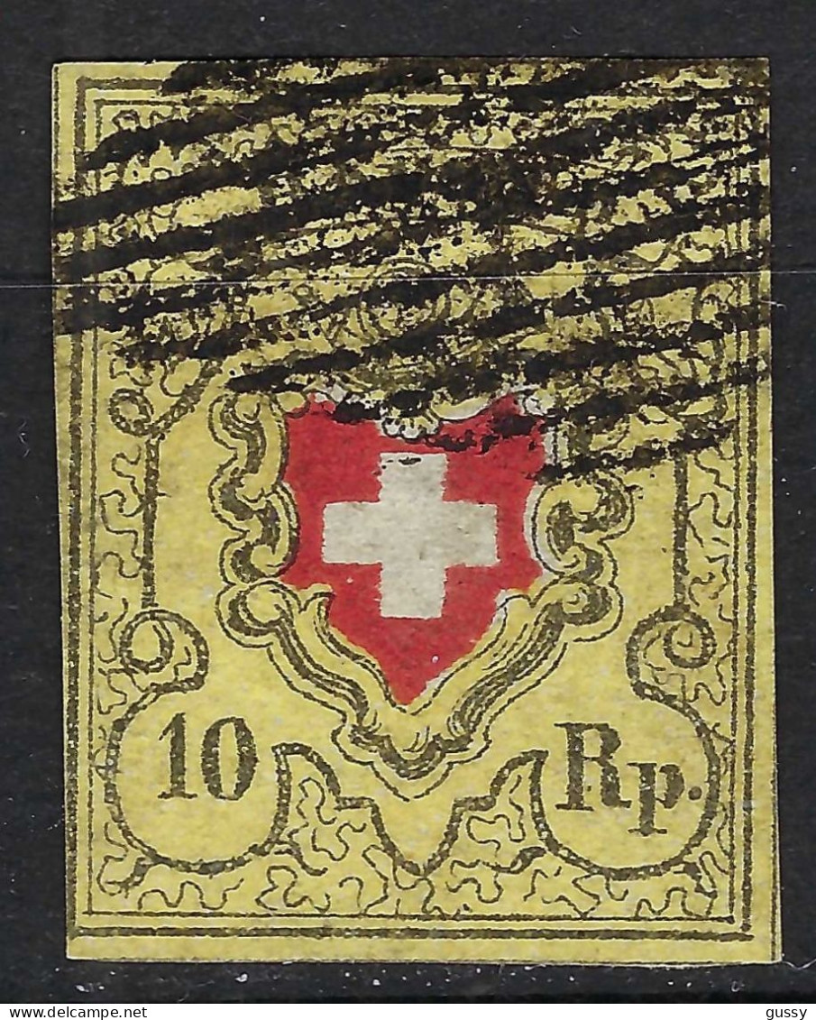 SUISSE Ca.1850: Le Y&T 15, Rayon II, 4 B Marges Obl. Grille, Forte Cote - 1843-1852 Kantonalmarken Und Bundesmarken