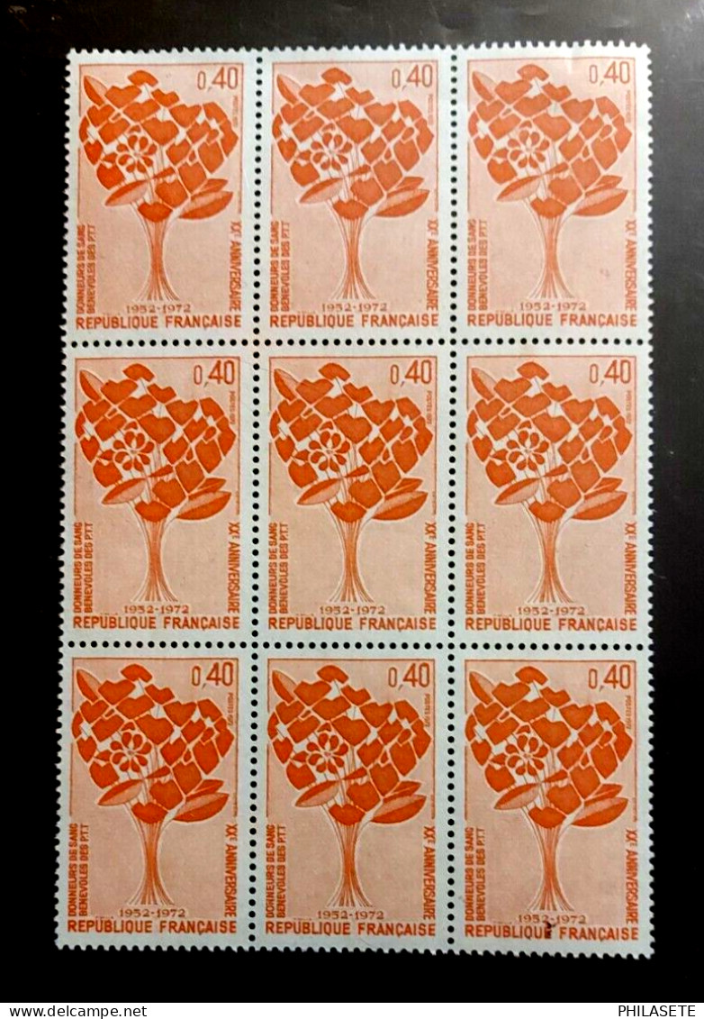 France 1972 Bloc De 9 Timbres  Neuf**  YV N° 1716 Don Du Sang - Feuilles Complètes