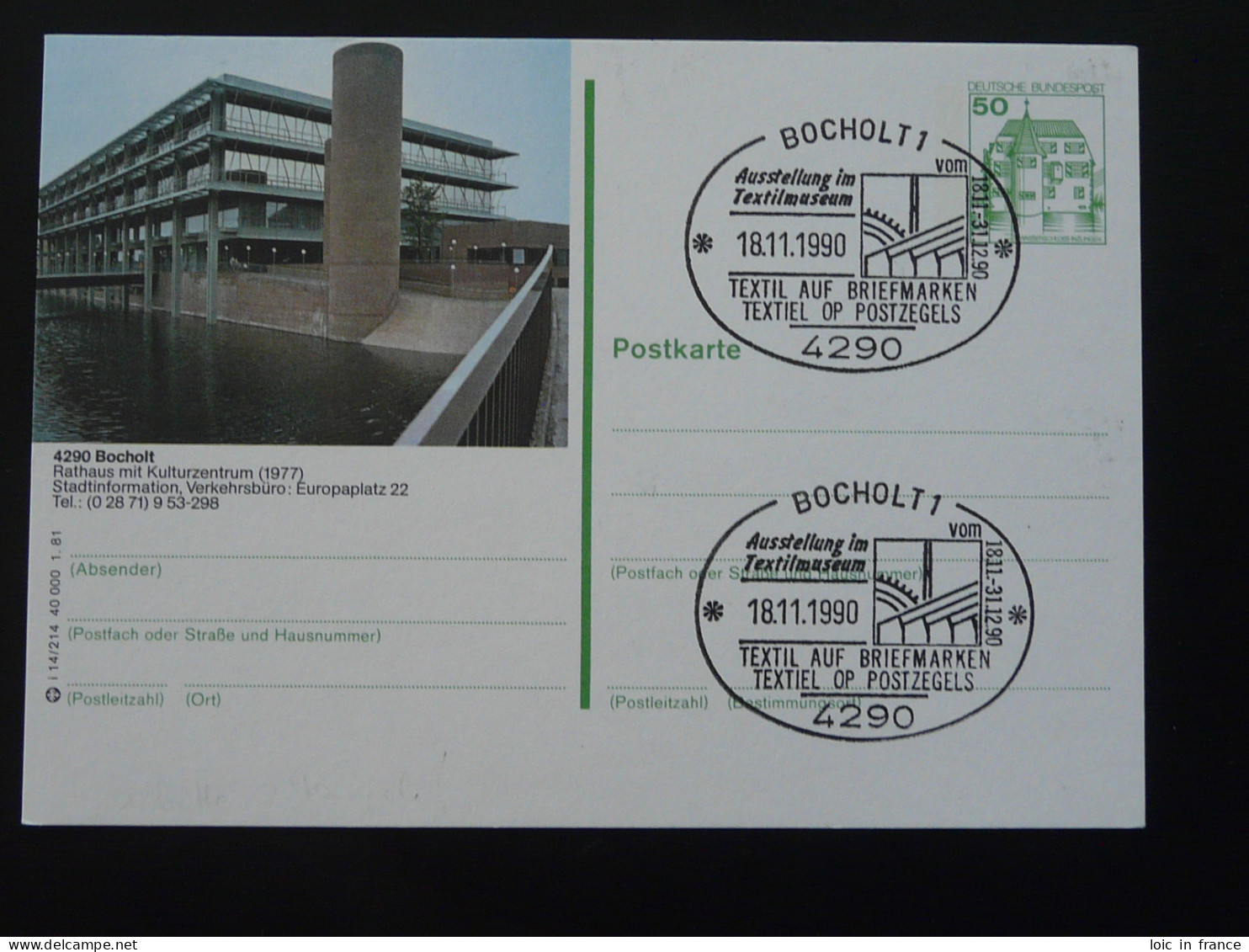 Entier Postal Stationery Card Bocholt Allemagne Germany 1990 - Geïllustreerde Postkaarten - Gebruikt