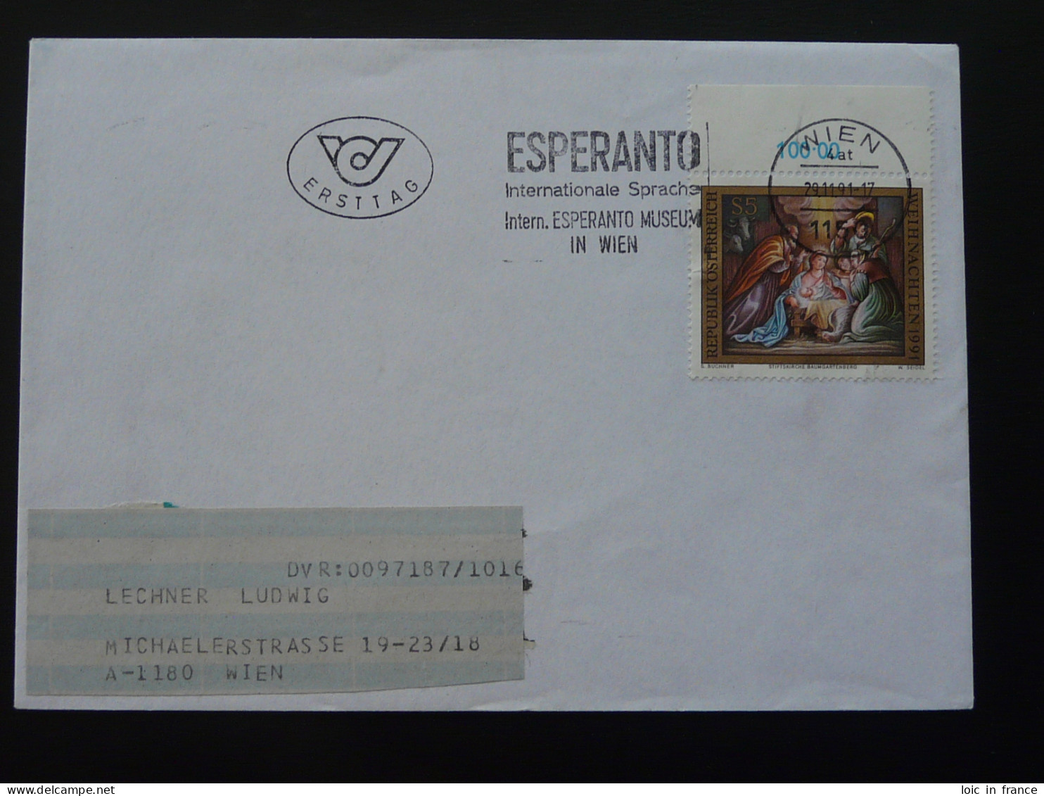 Esperanto Museum Flamme Sur Lettre Postmark On Cover Wien Autriche Austria 1991 - Esperanto