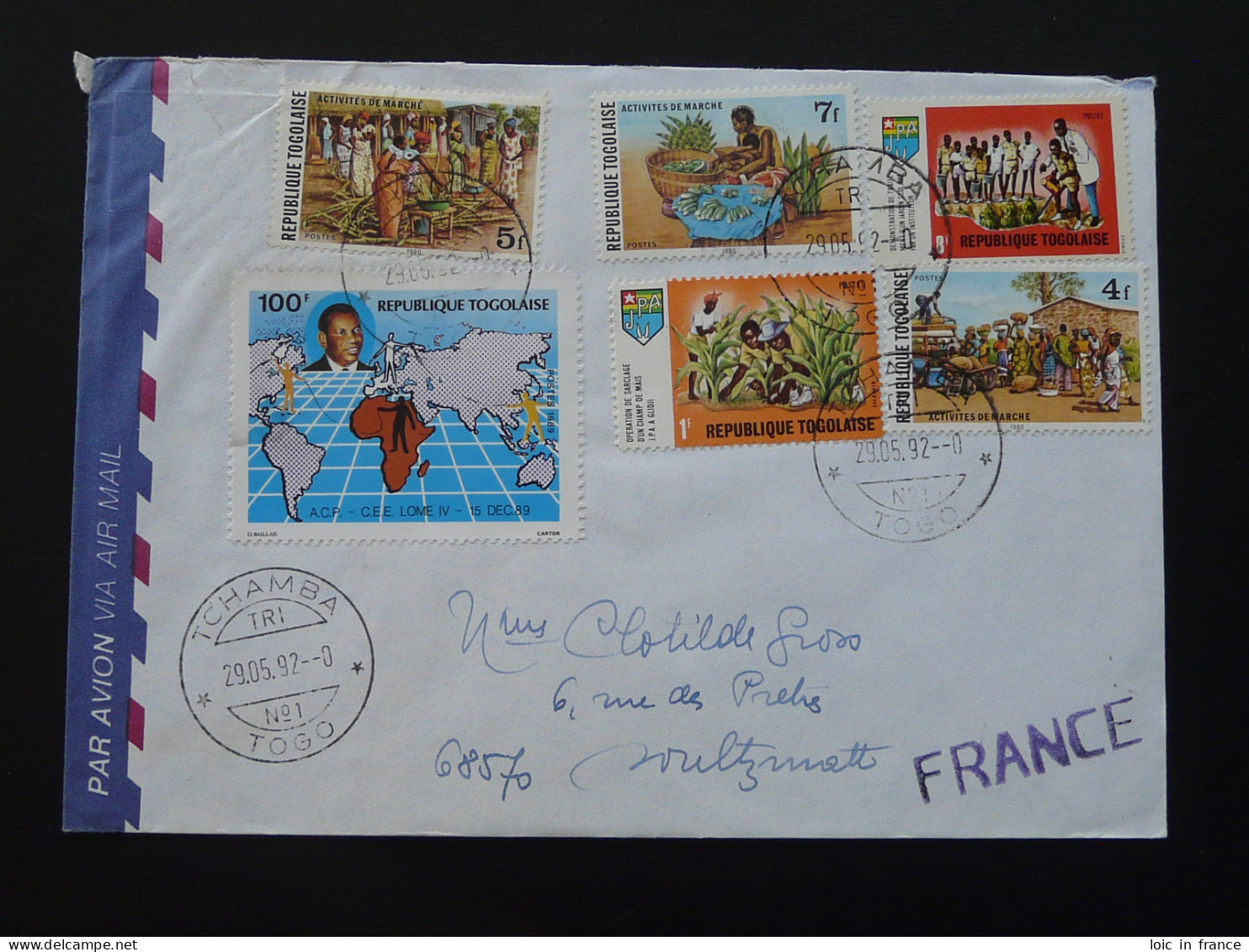 Lettre Par Avion Air Mail Cover Fruits Et Légumes Activités De Marché Oblit. Tchamba Tri N°1 Togo 1992 - Vegetables