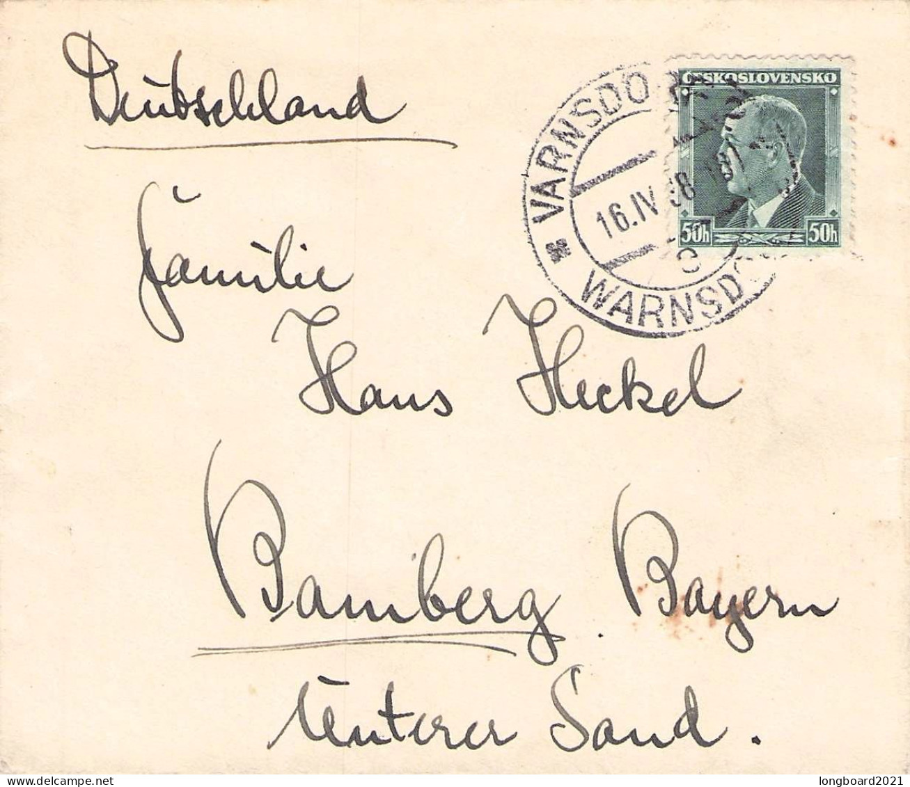 CZECHOSLOVAKIA - LETTER 1938 VARNSDORF - BAMBERG/DE / 1467 - Storia Postale