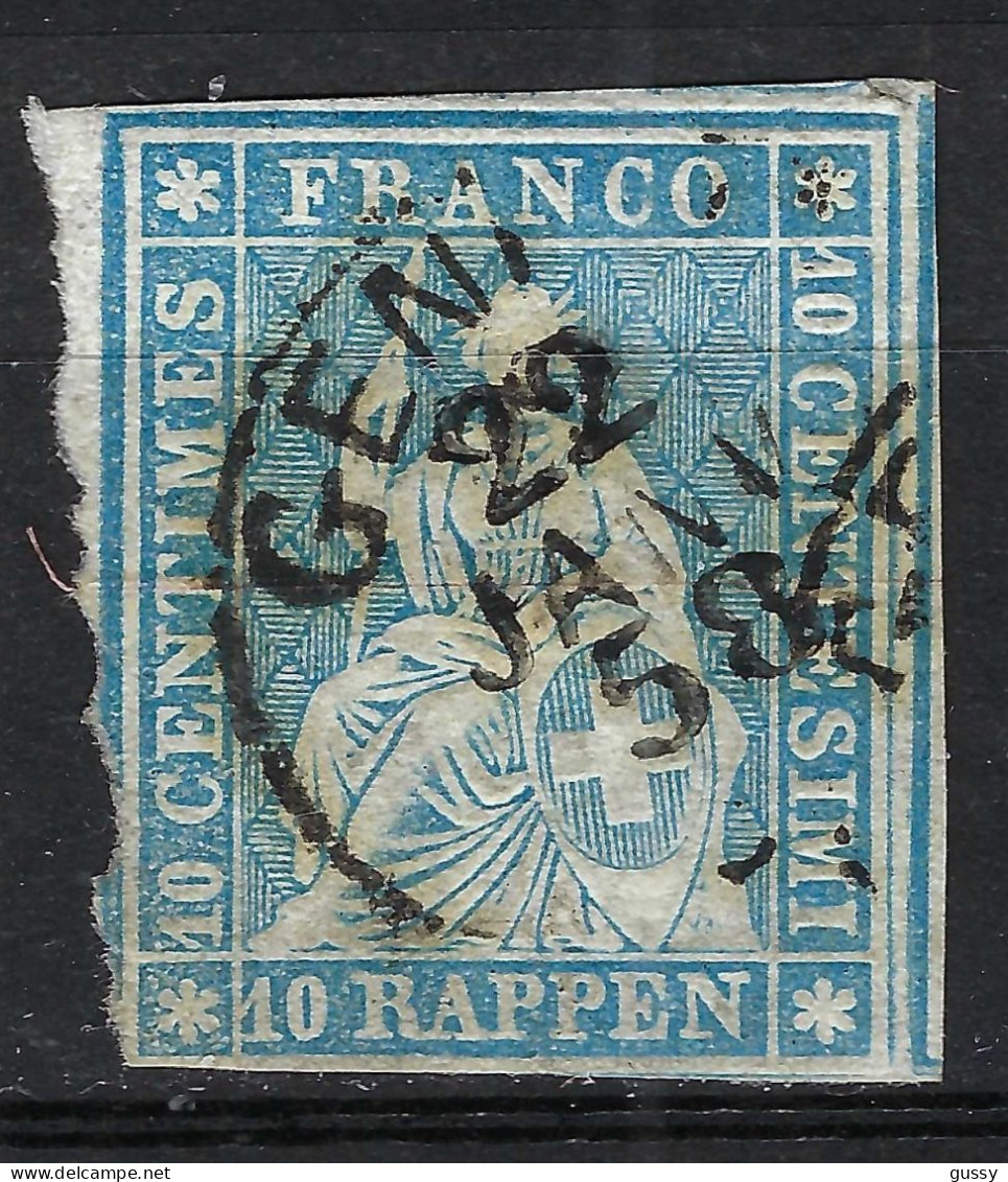 SUISSE Ca.1854-62: Le Y&T 27a, "Helvétie ND" Obl. Grille - Used Stamps